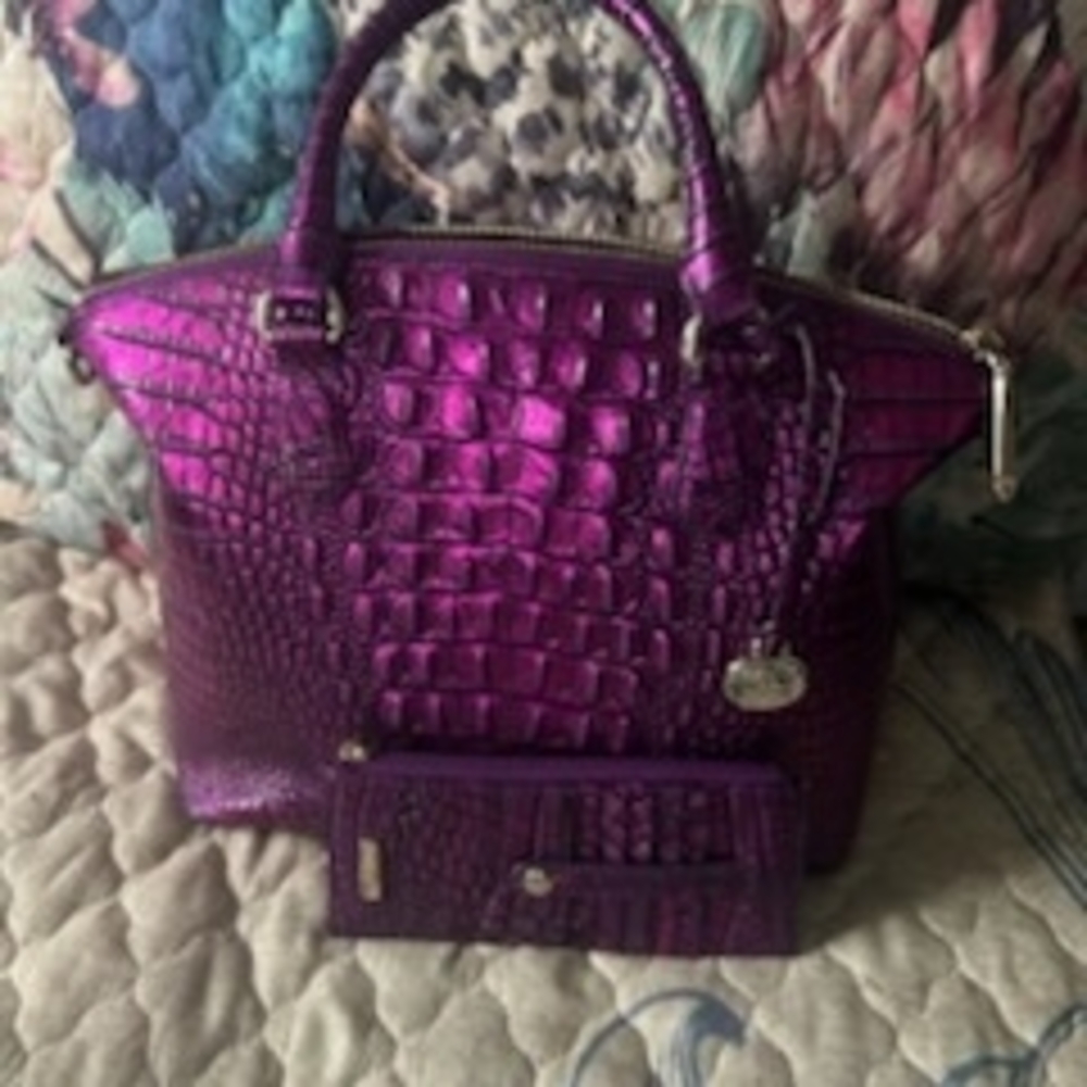 Brahmin Shimmering Purple Embossed Satchel
